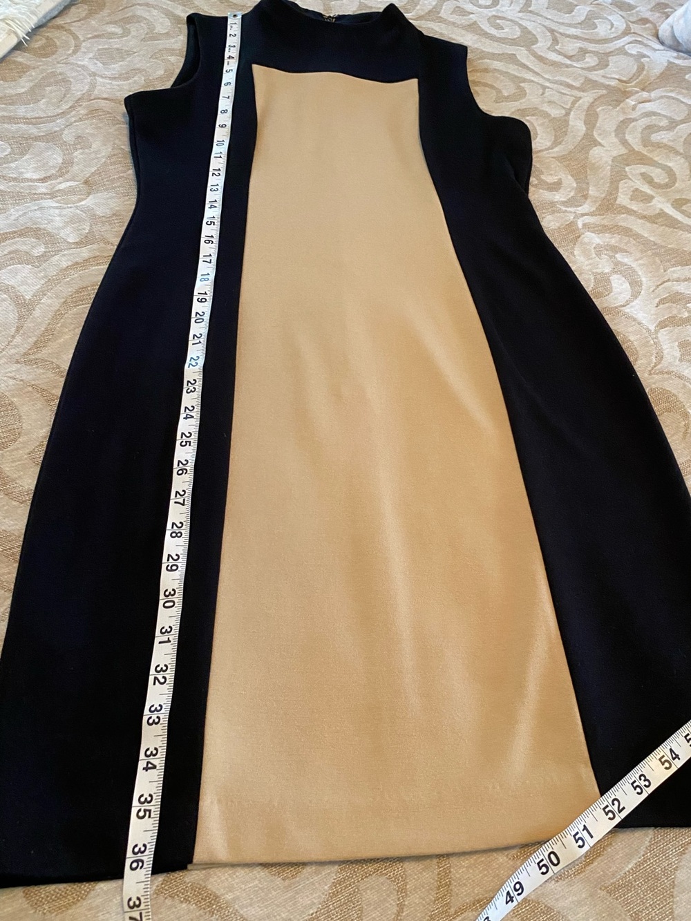 Calvin Klein Size 8 Colorblock Sheath Dress Black Camel Mock Neck NWT - Picture 6 of 13